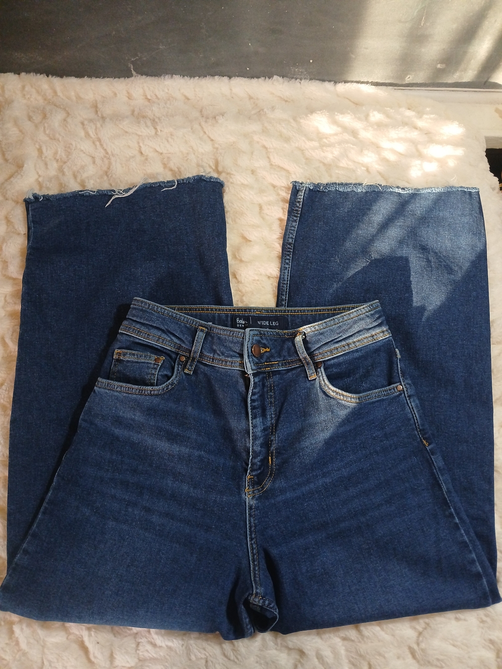 Boden Wide Leg High Rise Dark Blue Denim Jeans With Frayed Hem Size 6R